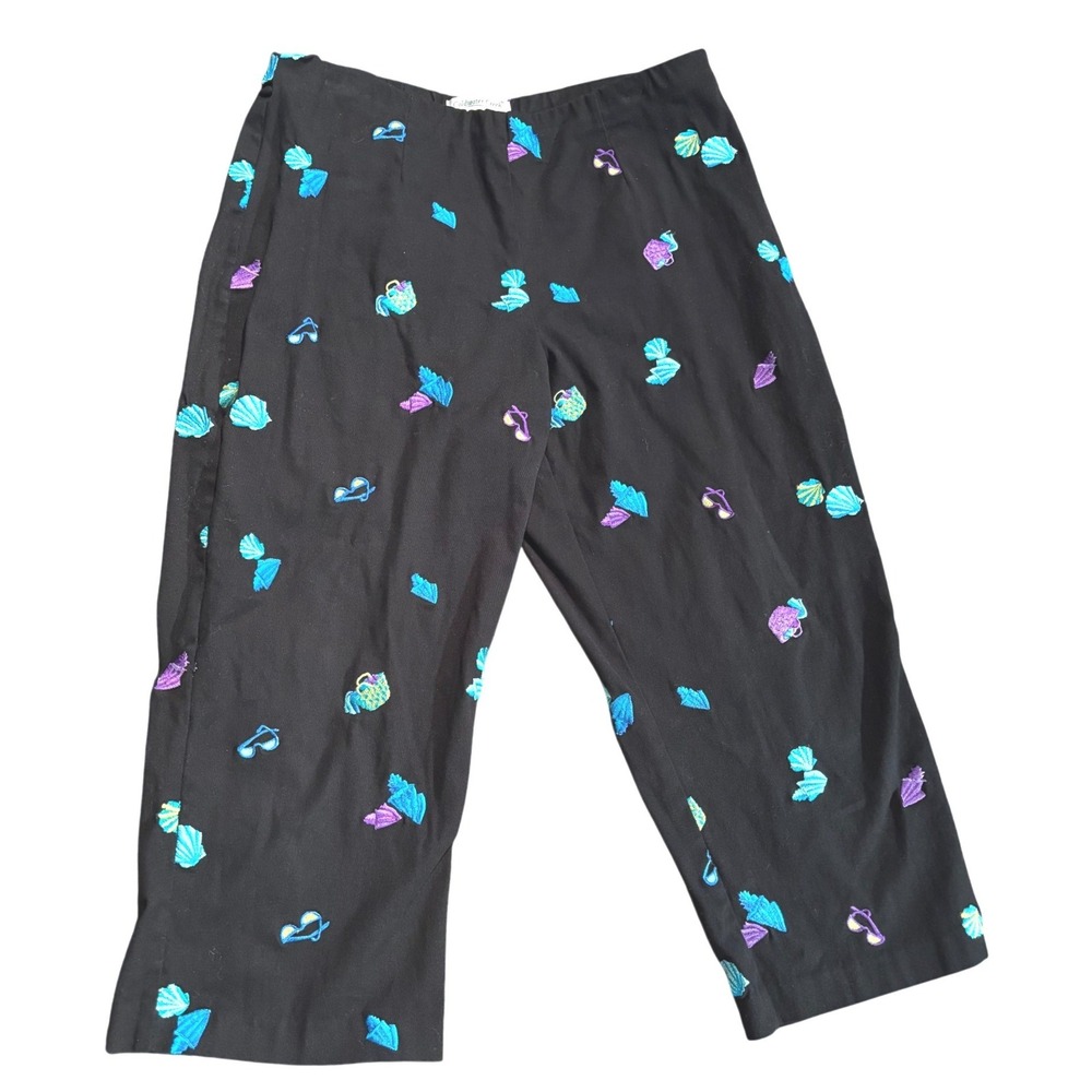 Coldwater Creek Womens P12 Black Beach Shell Sunglasses Embroidered Crop Pants